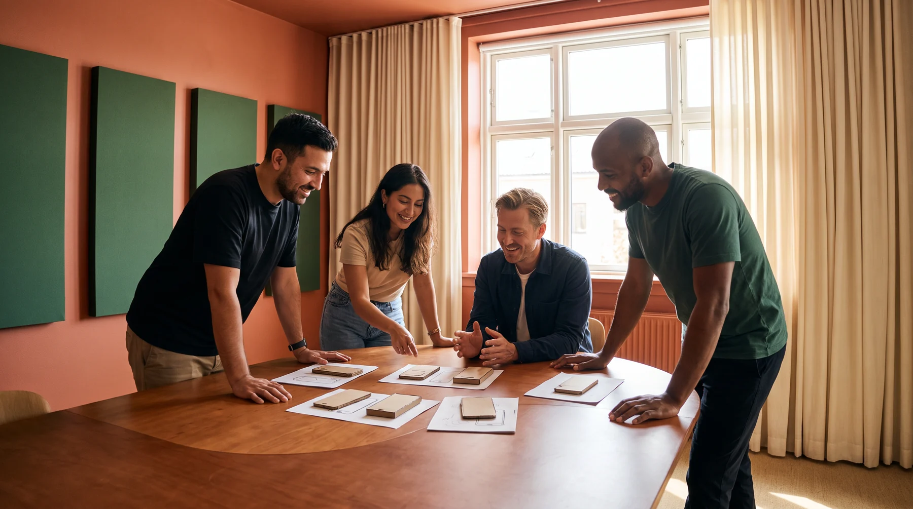 Mobile product team around a table