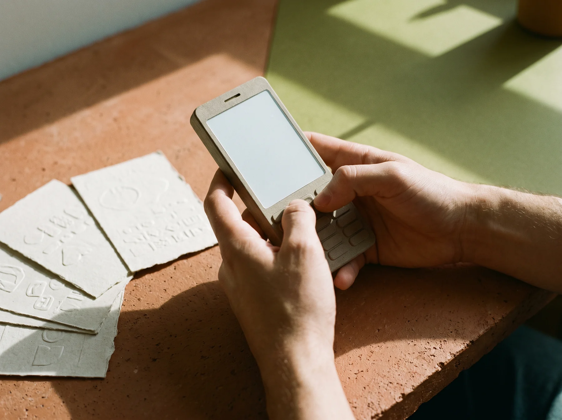 Hands testing a mobile product prototype
